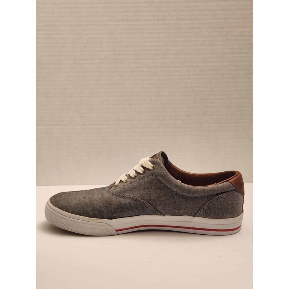 Polo Ralph‎ Lauren Vaughn Red & Gray Canvas Mens Shoes Sz 12D Preppy Ohio State - Picture 2 of 10